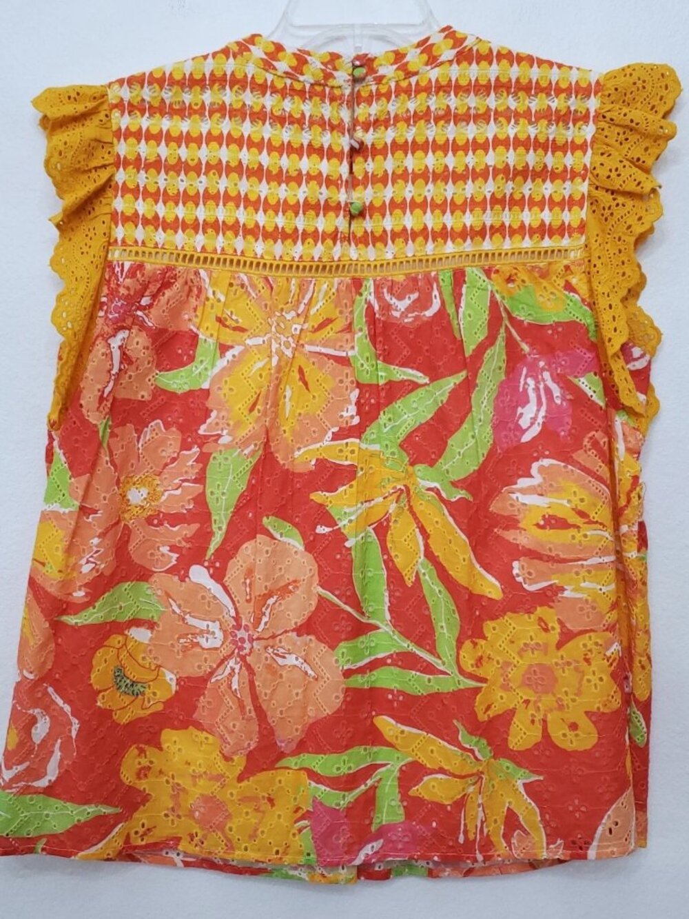 Anthropologie Verb by Pallavi Singhee Eyelet Lace Vibrant Floral Print Blouse M - Picture 8 of 15